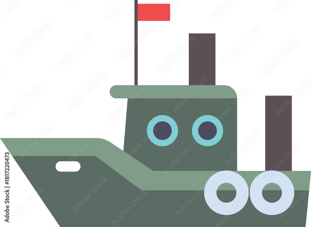 Naklejka premium A cartoon boat with a red flag on top