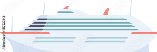 A large white cruise ship with red accents