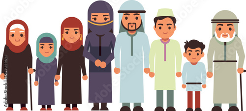 A group of people wearing traditional clothing, including a man with a cane