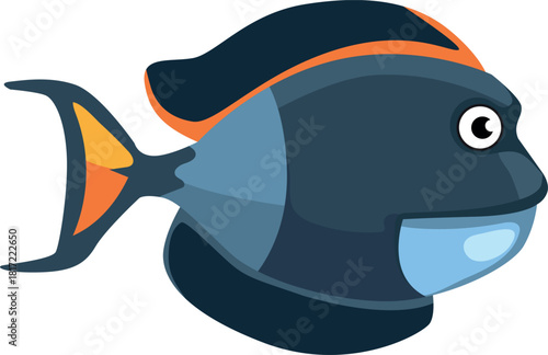 A cartoon fish with orange fins and a blue body