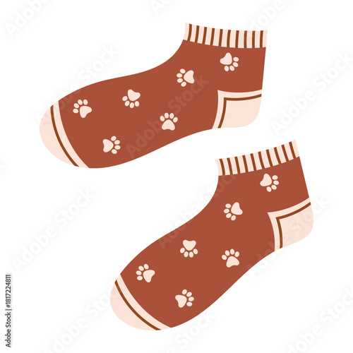 Modern colorful cotton socks with trendy prints and different textures. Cozy knitted socks. Flat vector illustration isolated on white background.