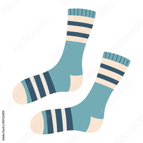 Modern colorful cotton socks with trendy prints and different textures. Cozy knitted socks. Flat vector illustration isolated on white background.