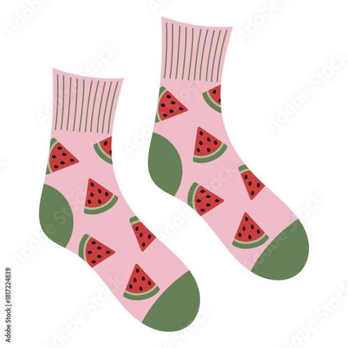 Modern colorful cotton socks with trendy prints and different textures. Cozy knitted socks. Flat vector illustration isolated on white background.