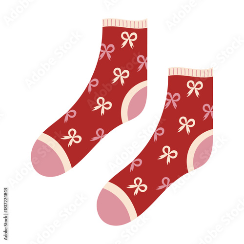 Modern colorful cotton socks with trendy prints and different textures. Cozy knitted socks. Flat vector illustration isolated on white background.