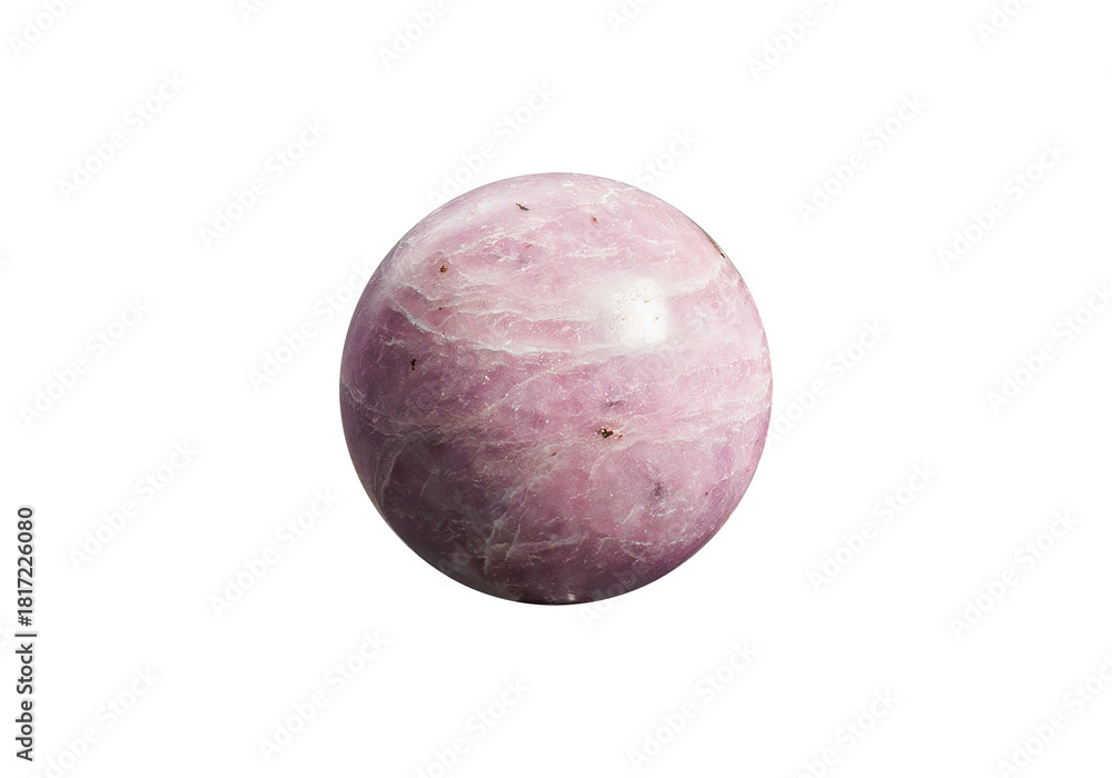 Fototapeta premium A vibrant Lilac Lepidolite ball on an isolated white background, showcasing bright lilac and purple tones with a lustrous surface. Perfect for spiritual decor or gemstone displays.