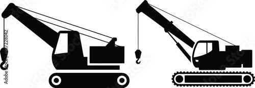 Mobile and crawler cranes heavy lifting construction equipment icon set vector