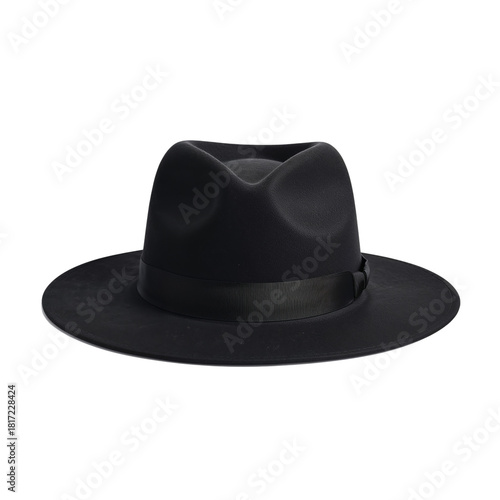 Classic Black Felt Hat With Wide Brim and Elegant Ribbon Band on Display