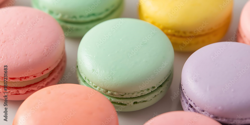 Fototapeta premium Inviting Pastel Macarons Close-Up with Soft Lighting