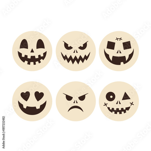A collection of jack‑o‑lantern face designs featuring spooky, cute, and funny expressions—ideal for Halloween décor, pumpkin carving templates, stickers, or seasonal crafts