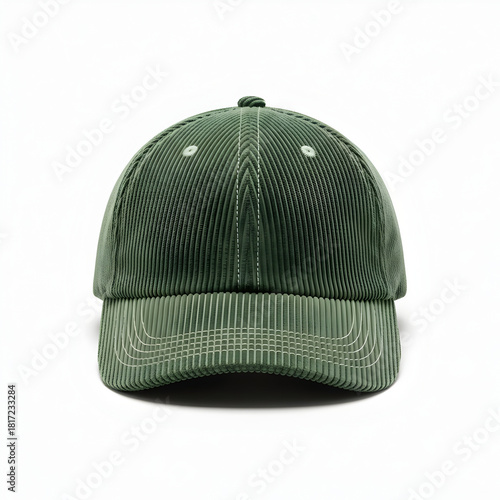 Green Corduroy Baseball Cap on White Background