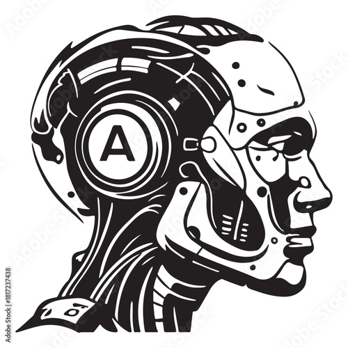Cybernetic Robot Head Profile with Mechanical Anatomy