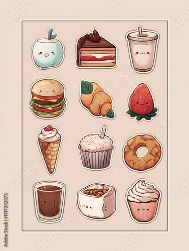 A set of illustrated coffees, mugs, and pastries with soft aesthetic tones, ideal for branding or social media