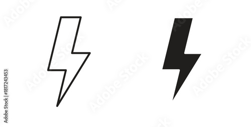 Flash icon in line design and solid black and white colors for designs