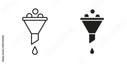 Funnel icon in line design and solid black and white colors for designs