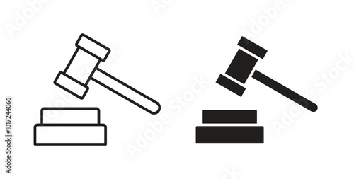 Gavel icon in line design and solid black and white colors for designs