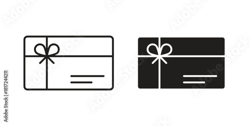Gift card icon in line design and solid black and white colors for designs