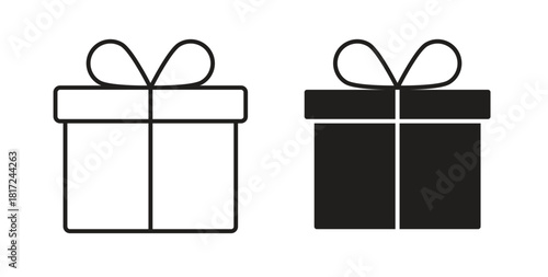 Gift icon in line design and solid black and white colors for designs