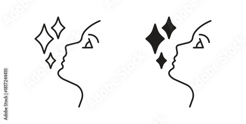 Glowing skin icon in line design and solid black and white colors for designs