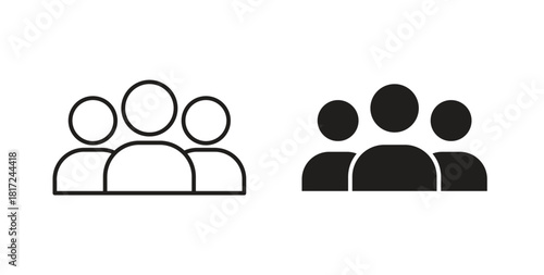 Group icon in line design and solid black and white colors for designs
