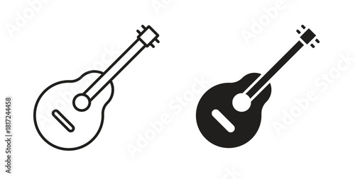 Guitar icon in line design and solid black and white colors for designs