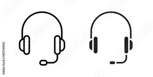 Headphones icon in line design and solid black and white colors for designs
