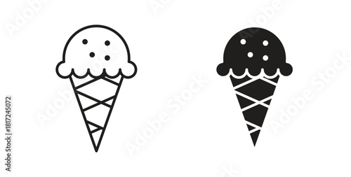 Ice cream icon in line design and solid black and white colors for designs