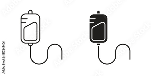 IV bag icon in line design and solid black and white colors for designs