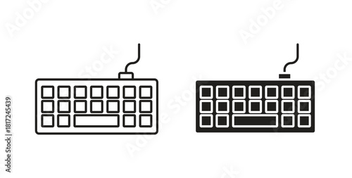 Keyboard icon in line design and solid black and white colors for designs