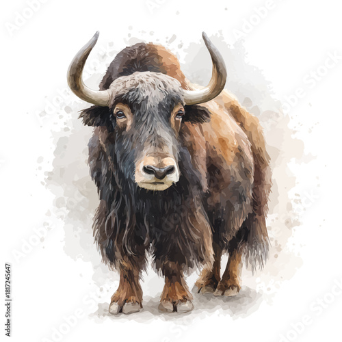 Yak watercolor drawing vector, premium quality illustration on a clean white background.