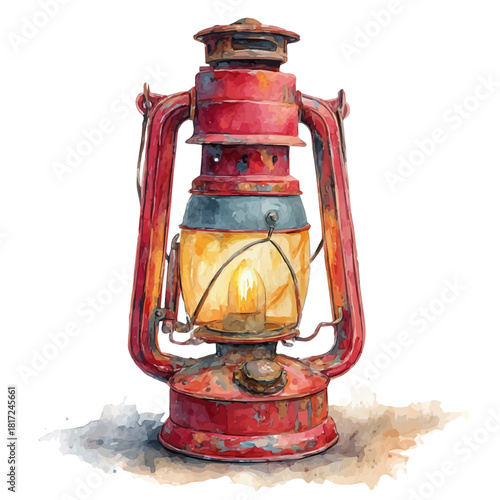 Lantern watercolor drawing vector, premium quality illustration on a clean white background.