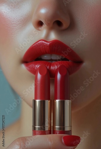 woman applying lipstick on her lips 