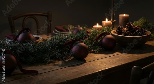 Dark Moody Christmas Flat Lay Background
