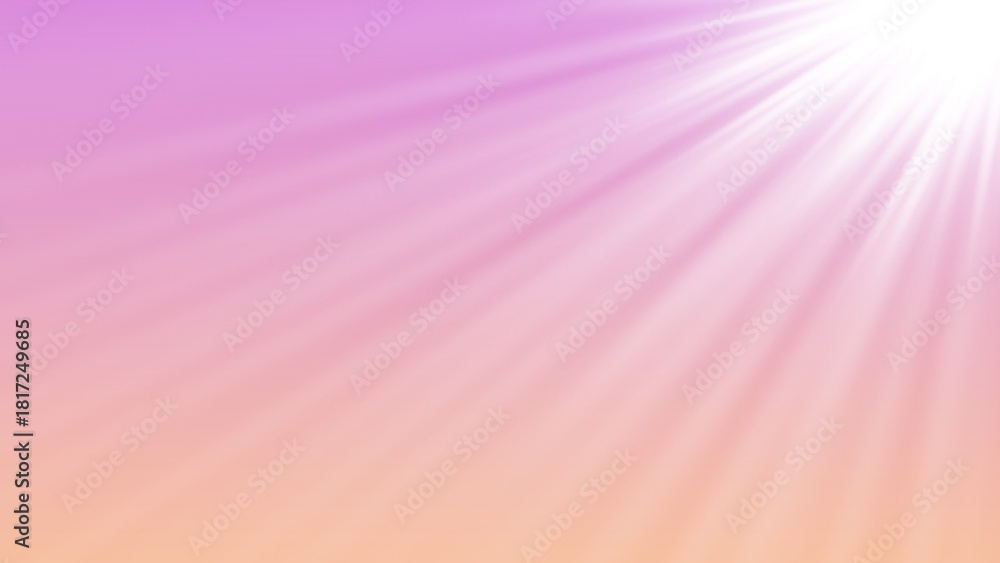 Fototapeta premium Abstract background with pink and orange gradient and bright light rays in the upper right corner