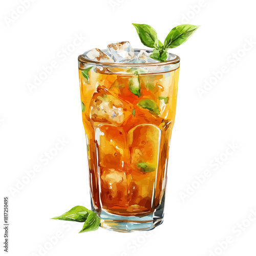 Iced Tea watercolor artwork, high-quality professional vector illustration isolated on a white background.