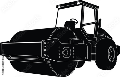 Road Roller Construction Vehicle Silhouette Vector