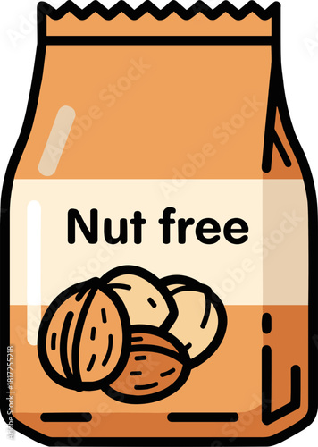 Nut free snack packaging with a variety of nuts displayed, designed in a clean and modern style, on a transparent background, emphasizing dietary information for allergy awareness.