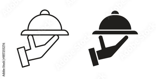 Hand holding tray icon simple vectors in black, suitable for projects