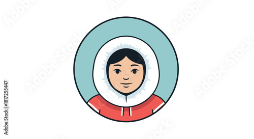 A simple circular icon or avatar shows a smiling eskimo or inuit person wearing a traditional red parka with a fluffy white fur hood.