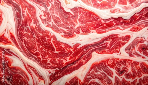 Extreme close up of raw marbled beef meat texture background.