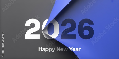 2026 happy new year celebration greeting card and social media post or banner vector design template in page peel style
