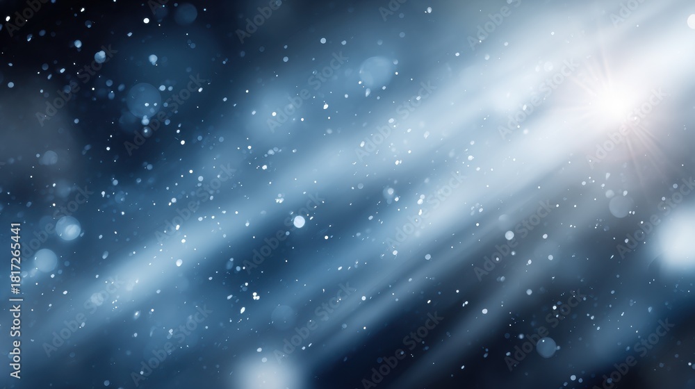 Obraz premium Cold arctic blue gradient backdrop with soft halo bokeh trails and high-contrast rim lighting, creating a serene and atmospheric visual experience with copy space