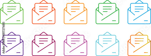 Colorful open email and message line icons set. Gradient envelope vector symbols for web and app UI/UX.