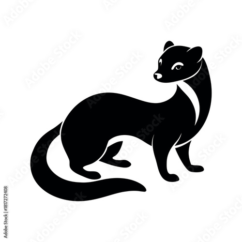 Black Footed Ferret Black Silhouette Line Art Vector Illustration