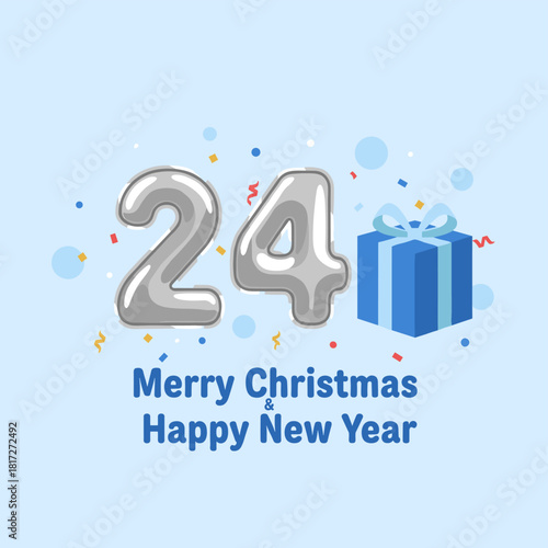Wishing you a wonderful 2024! These realistic 3D renderings of the figures, accented with silver gift box ribbons and Christmas decorations, serve as the perfect celebratory emblem for your 2024