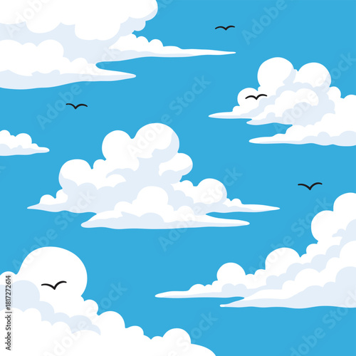 A watercolor vector illustration featuring blue sky and clouds