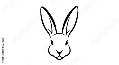 A minimalist black and white line drawing of a cute rabbit's face on a plain white background.