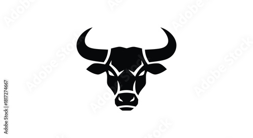 Minimalist Black Bull Head with Horns Logo