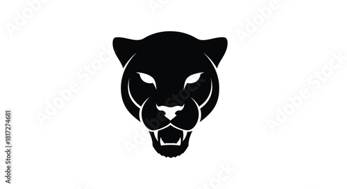 Stylized black silhouette of a fierce panther head with glowing eyes on a white background.