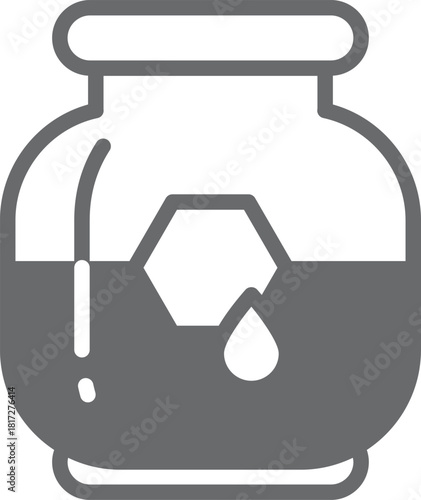 A jar of honey is shown in a black and white drawing