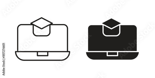 E learning icon glyph and line set thin line symbol concept.